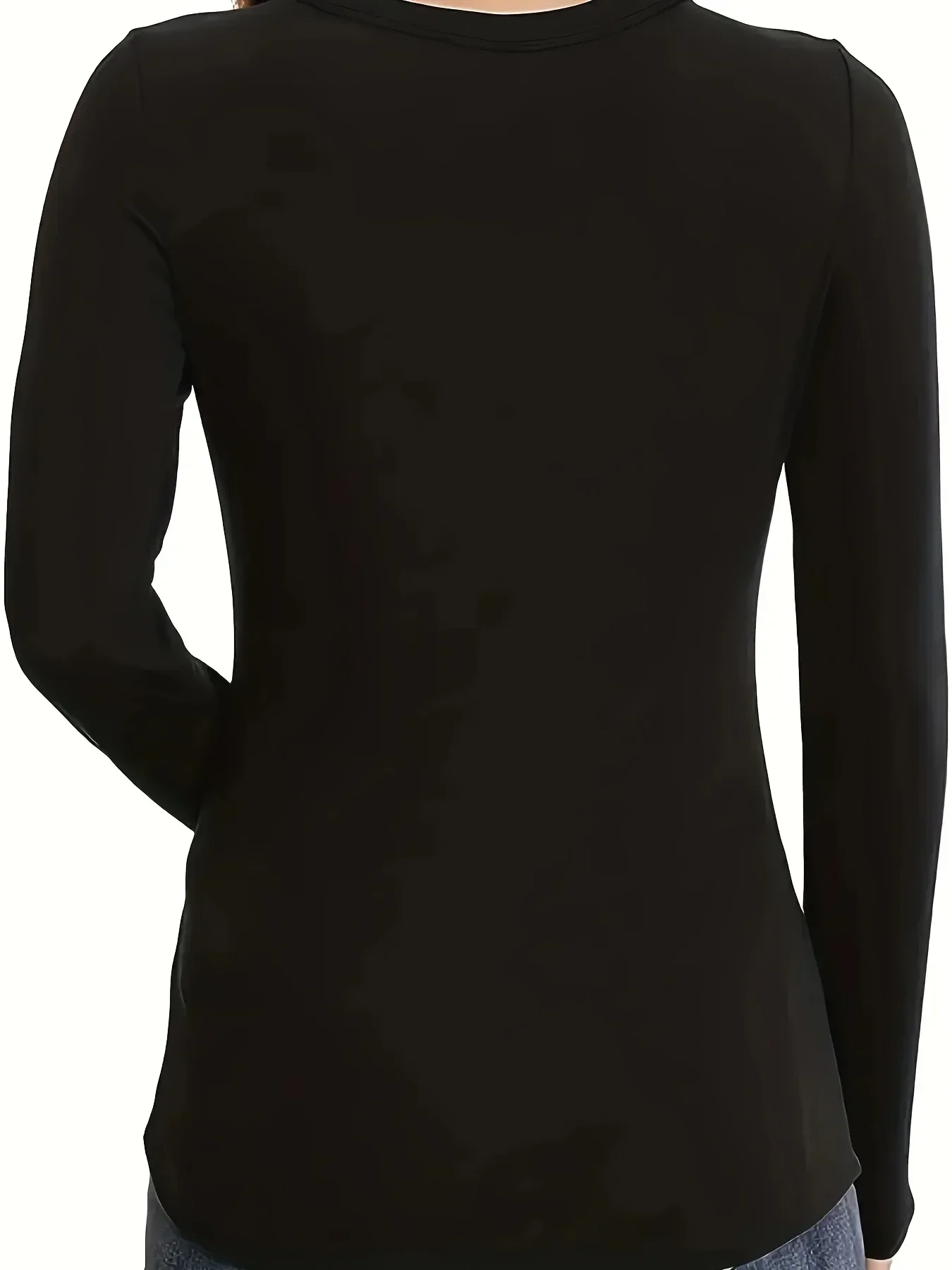 Damska koszulka plus size 1XL-5XL z okrągłym dekoltem, codzienna, gładka, prążkowana, z długim rękawem, dopasowana, modna i wygodna bluzka damska.