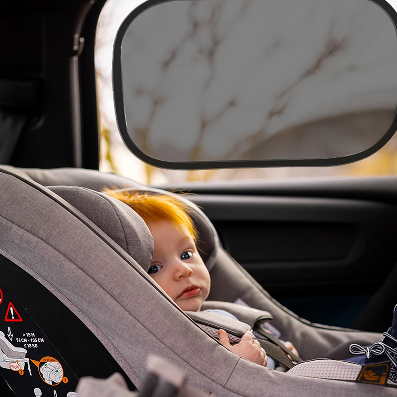 Parasol adhesivo para ventanas laterales de coche, diseño de dinosaurios/animales de dibujos animados negros y coloridos, protección UV, ajuste plegable para coche de bebé