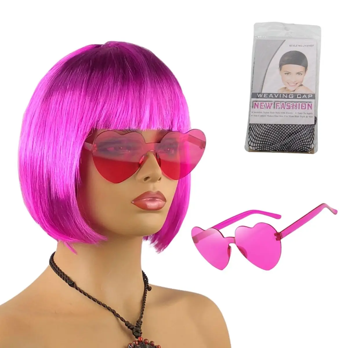 Anxin Brand Synthetic Fiber Wigs: Short Bob Hairstyle with Straight Bangs, Smooth and Shiny Texture, Rich in Texture, Available in Multiple Colors Such as Pink/Purple/Royal Blue/Black; Made from High- image 2