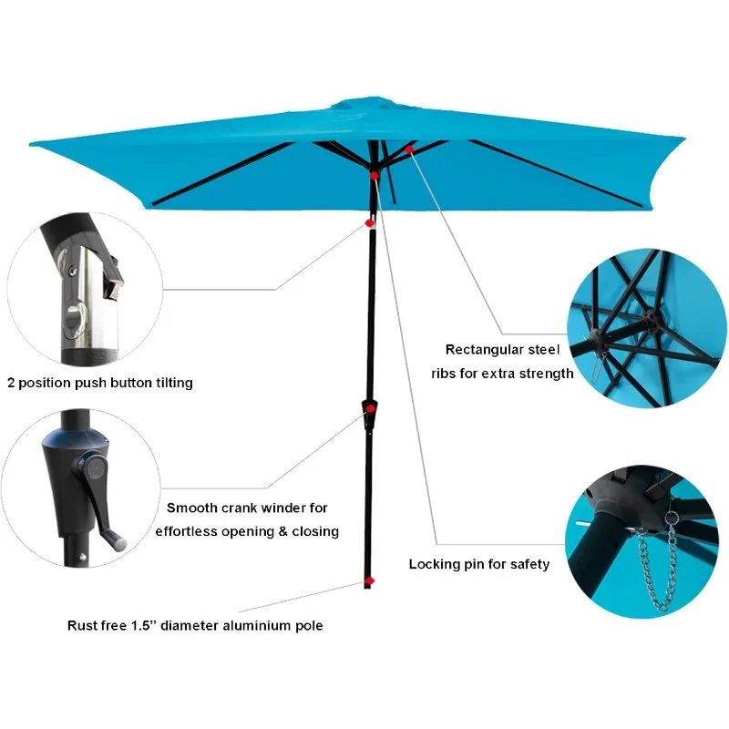 Rectangular Outdoor Patio Market Table Umbrella with Tilt 6.5 x 10 ft