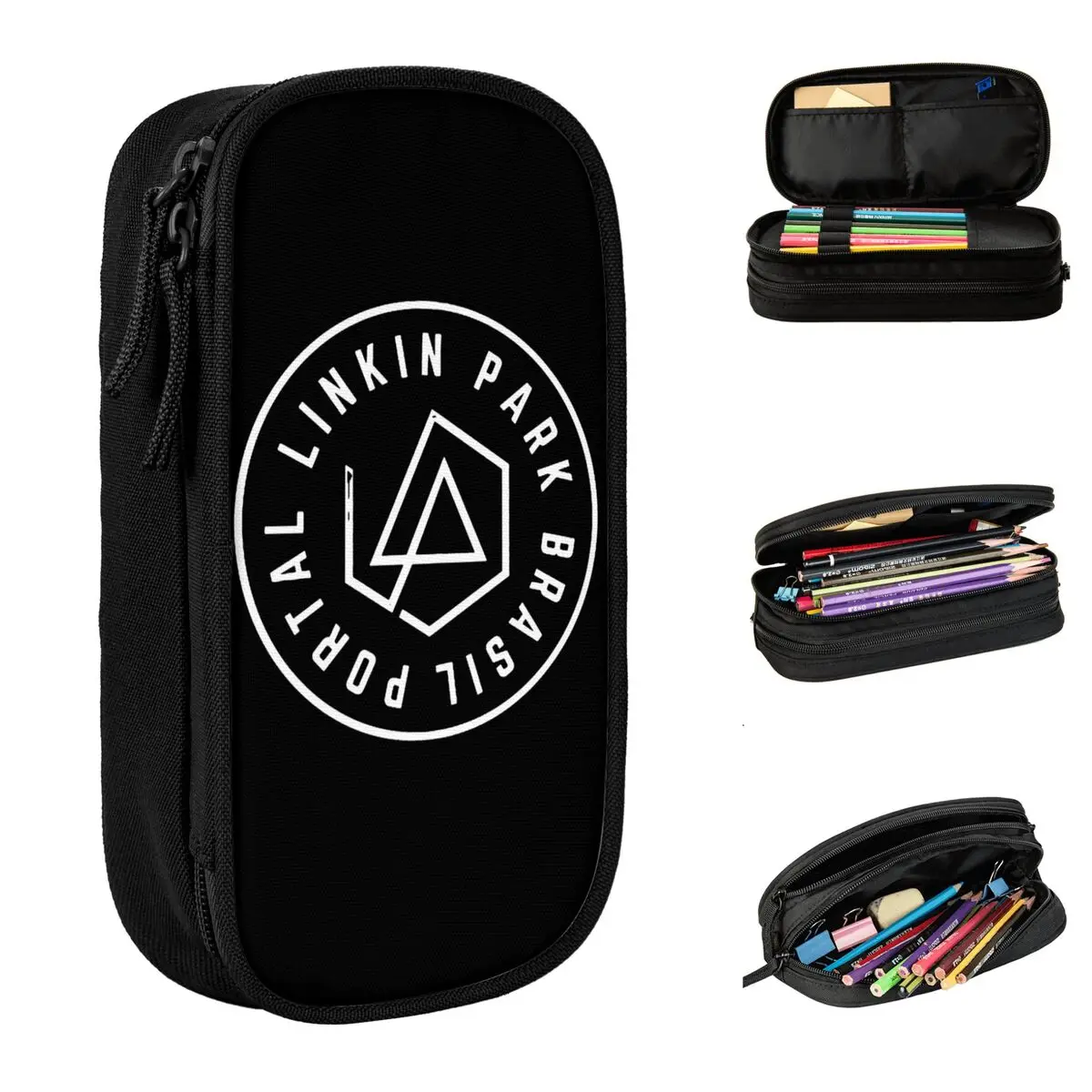 Imagem -01 - Estojo para Lápis de Grande Capacidade para Meninas Linkinpark Music Band Merch Pop Rock Papelaria Dupla Camada Bolsas de Maquiagem Presente estojo para lapis de grande capacidade para meninas linkinpark music band merch pop rock papelaria dupla camada bolsas de maquiagem presente 01