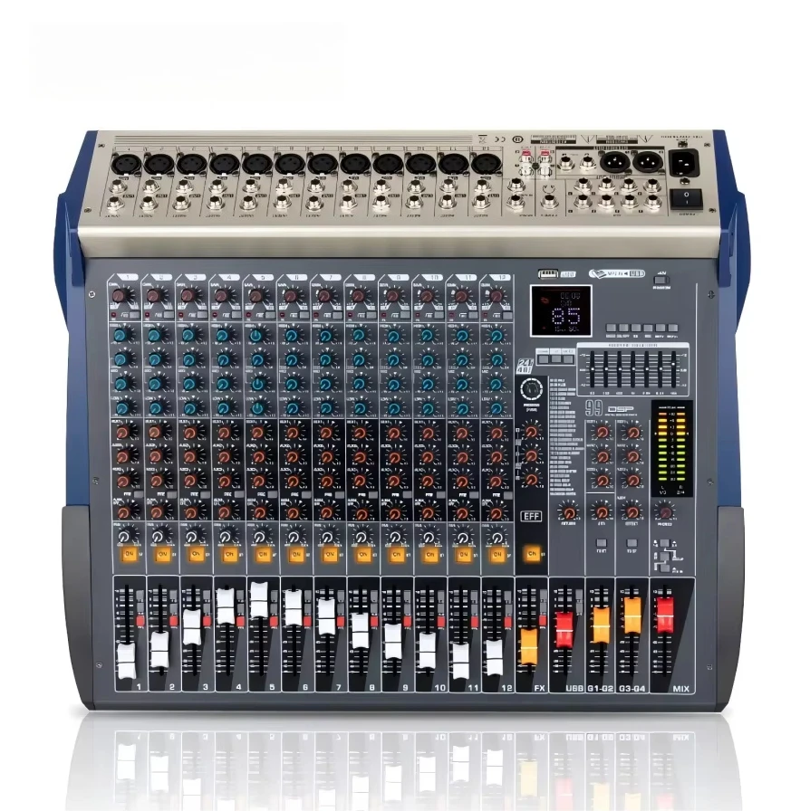 

Professional 12-Channel Digital Audio Console 48V Phantom Power Built-In Effects Metal Karaoke Mixer For Amplifier DJ Use
