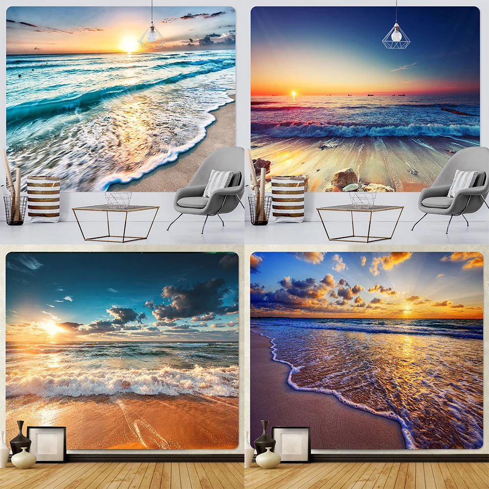 

Home Decor Seaside Sunrise Art Print Tapestry Hippie Boho Psychedelic Scene Wall for Bedroom Living Room