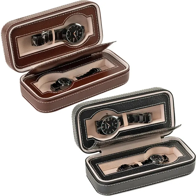 New Travel Dustproof Embedded Watch Box Zipper Portable PU Leather Storage Case Watch Display Box For Trips And Gifts