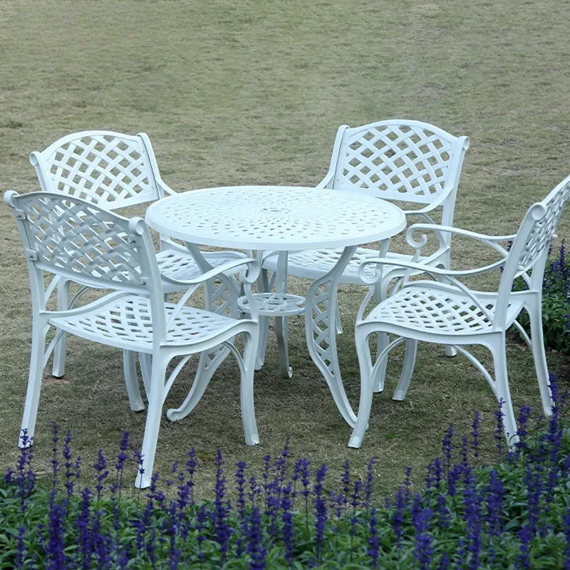 Juego de mesa de cuatro sillas de aluminio fundido de calidad perfecta para jardín al aire libre, Patio