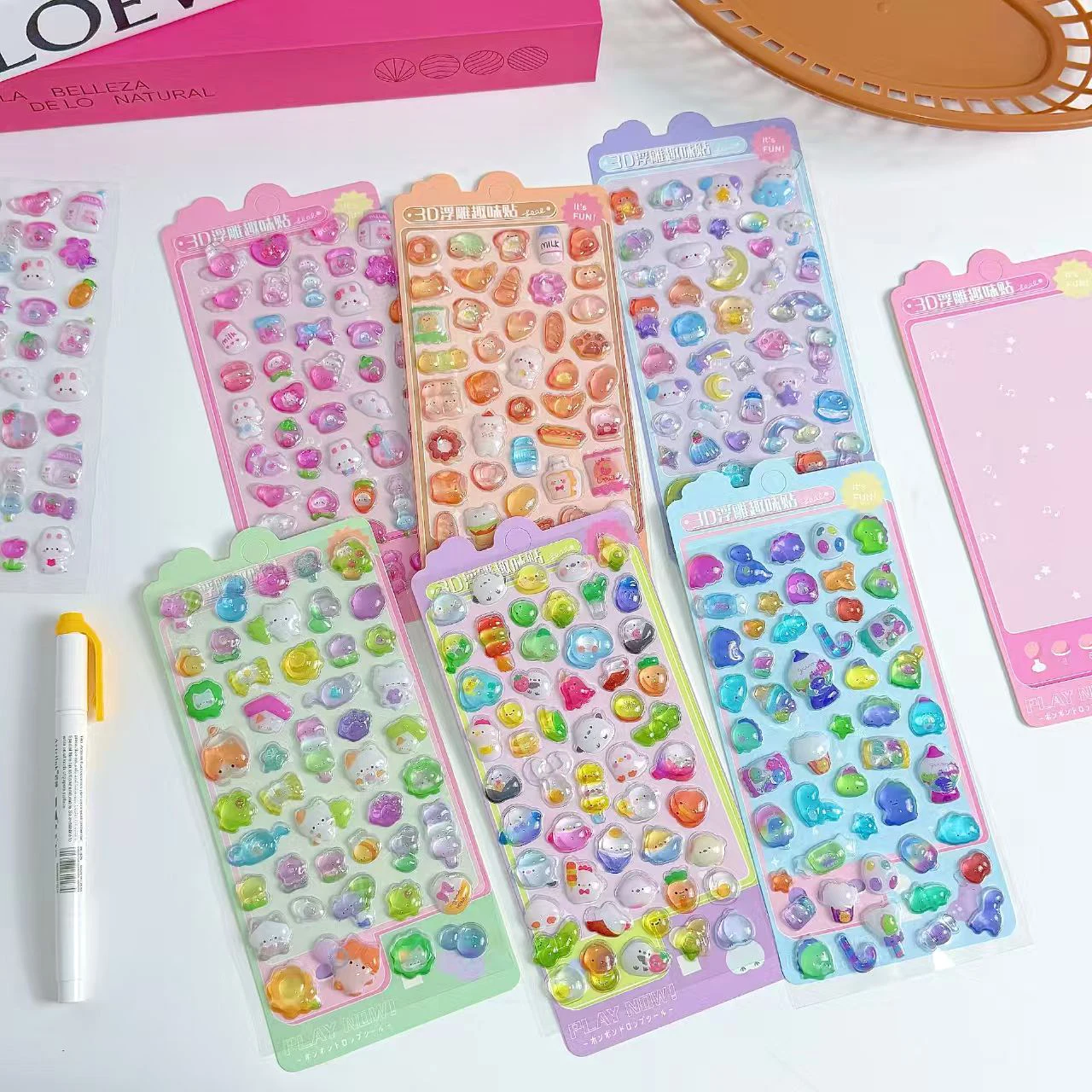 1pc Cartoon-Themed 3D Embossed Diamond Stickers, PVC Craft Decals for Scrapbooking & Stationery Decoration - Perfect for DIY Pro
