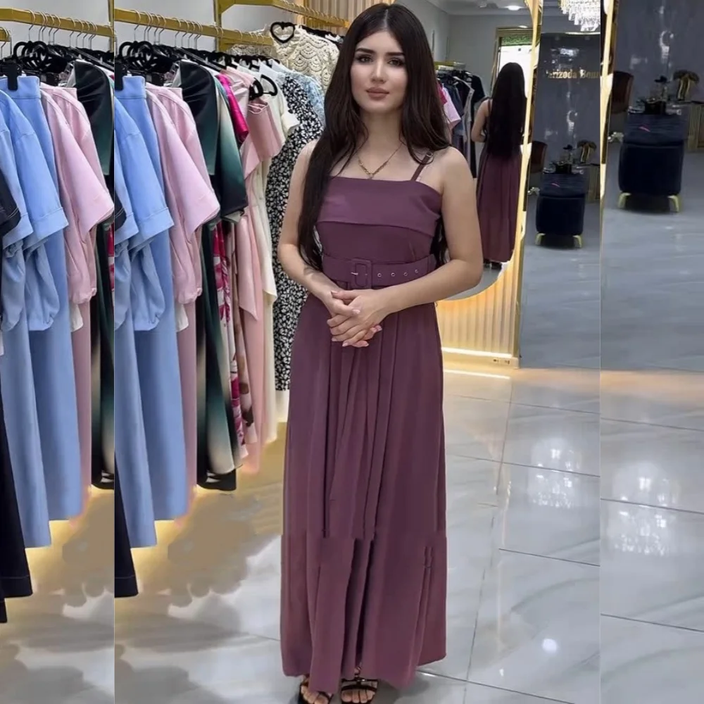 

Customized Chinese Style Jersey Sash Pleat A-line Square Neck Midi Dresses Bespoke Occasion Elegant Retro