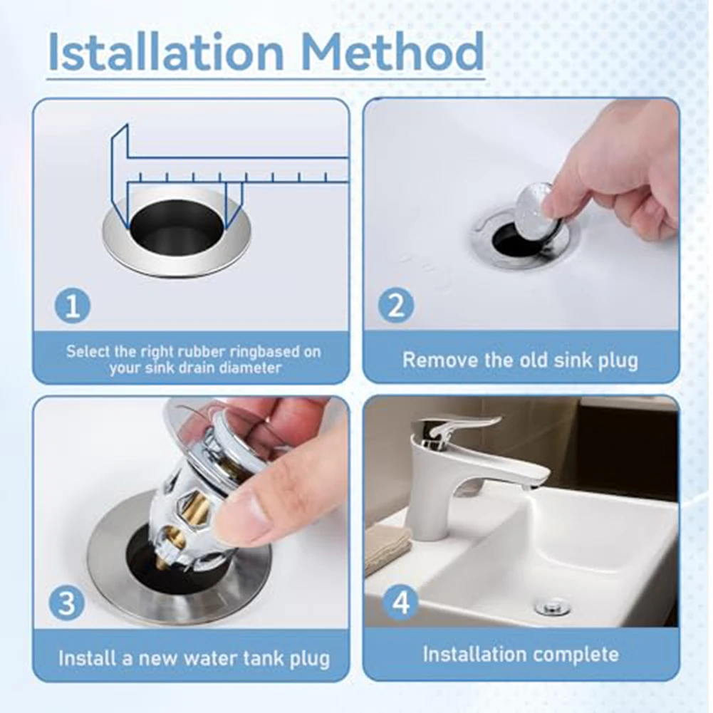 4-Pack Anti-Clog Pop-Up Drain Stoppers With Mesh Strainers And Seals For Basins And Bathtubs Kitchen Sink