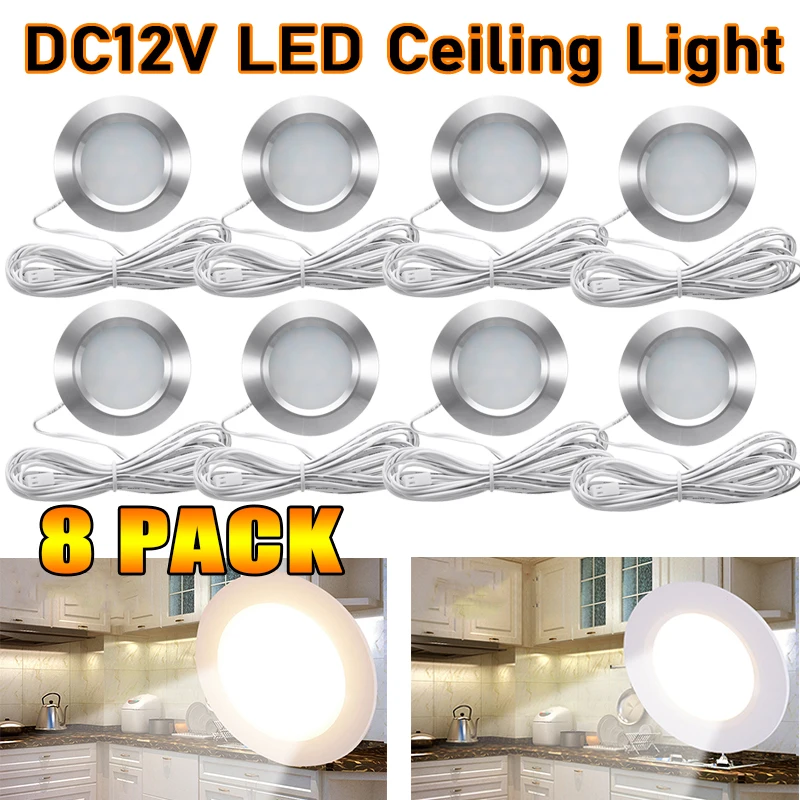

Pack of 8 12V 12LED Recessed Ceiling Light Led Light Cabinet Light Round Camper Interior Lighting Downlight 4 Pack