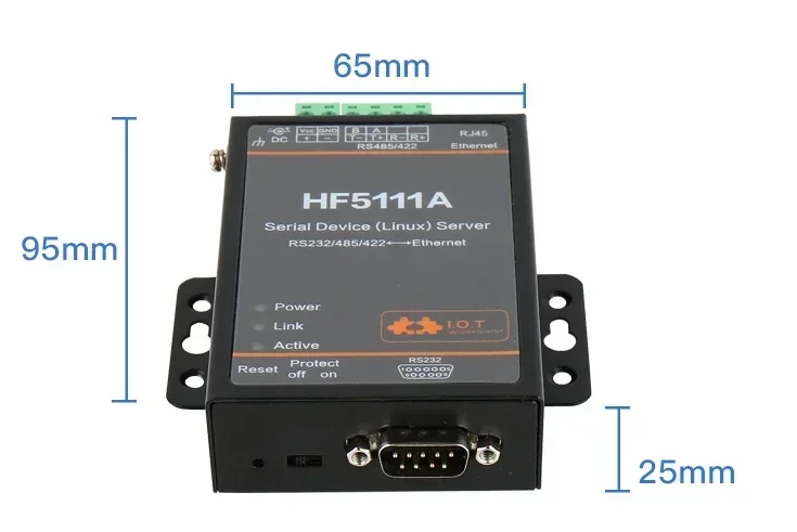 

HF5111A Промышленный последовательный модуль RS232 RS485 Преобразователь RS422 в Ethernet Устройство Modbus 2M Flash Cortex-M3 Разъем
