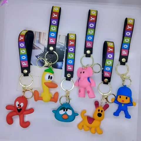 10cm Kawaii Pocoyo 열쇠 고리 동물 새 오리 코끼리 인형 장난감 장식품 애니메이션 만화 캐릭터 장난감 크리스마스 선물