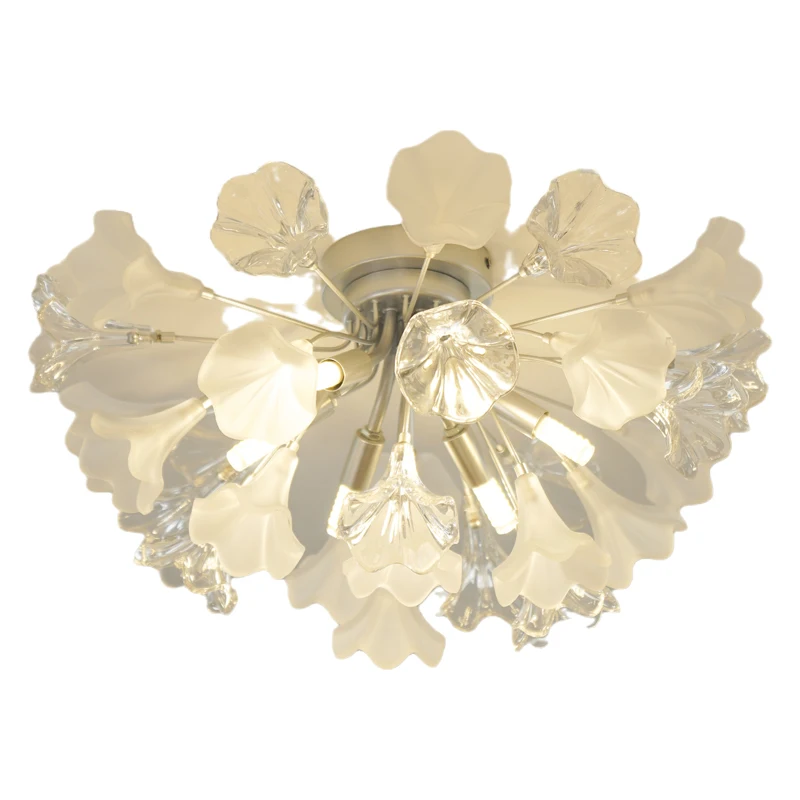 

Light French Jasmine Flower Crystal Glass Ceiling Light Cream Wind Bedroom Dressing Room Study Warm Princess Room Light