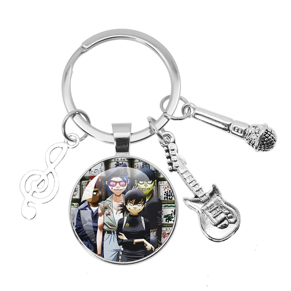 Virtual Bands Gorillaz 2D Noodle Music Themed Keychain Glass Pendant Key Chain For Fan of a Singer Keyring Gift
