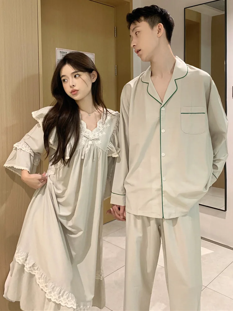 Lovers New Home Autumn Winter Sleepwear Solid Cute Long Sleeve Pajama Set Women Elegant Casual Comfortable NightDress Simple