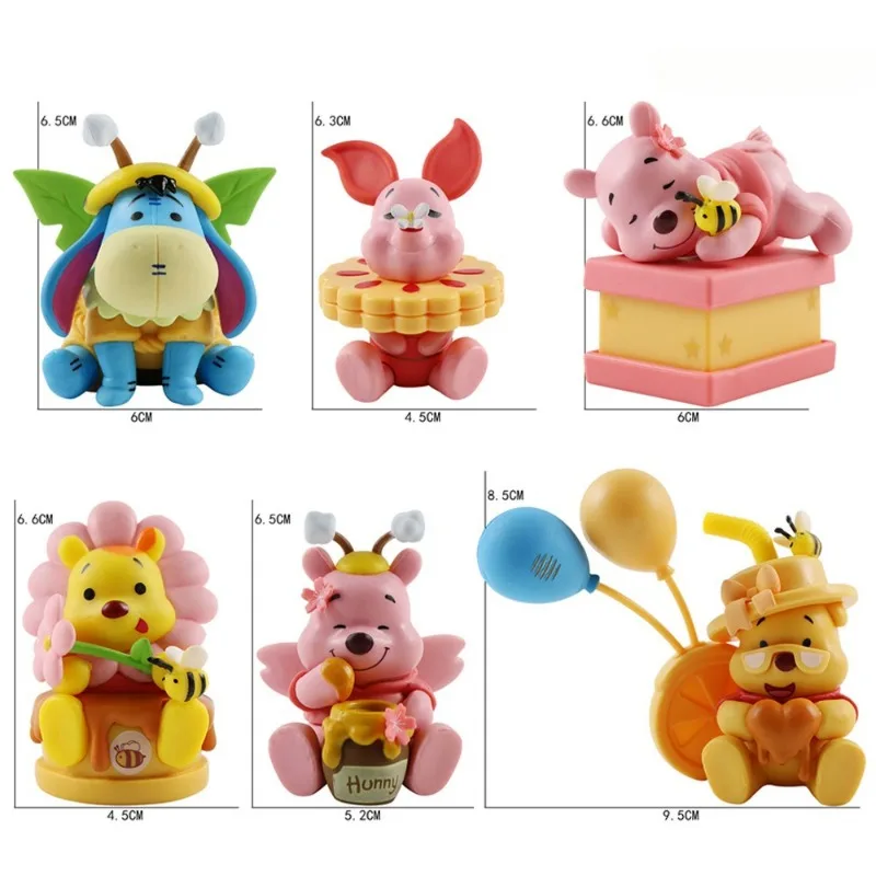 Disney Pooh Bear Dolls Decoration Anime Action Figures Cute Toy Piglet Q Figurals Cake Decoration Models Children Birthday Gifts