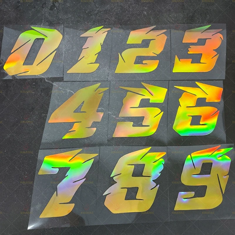 

1 шт., Золотая лазерная наклейка с номером мотоцикла, водостойкая для ремонта, обтекатель мотоциклетного шлема, окно автомобиля, велосипед, универсальная виниловая наклейка