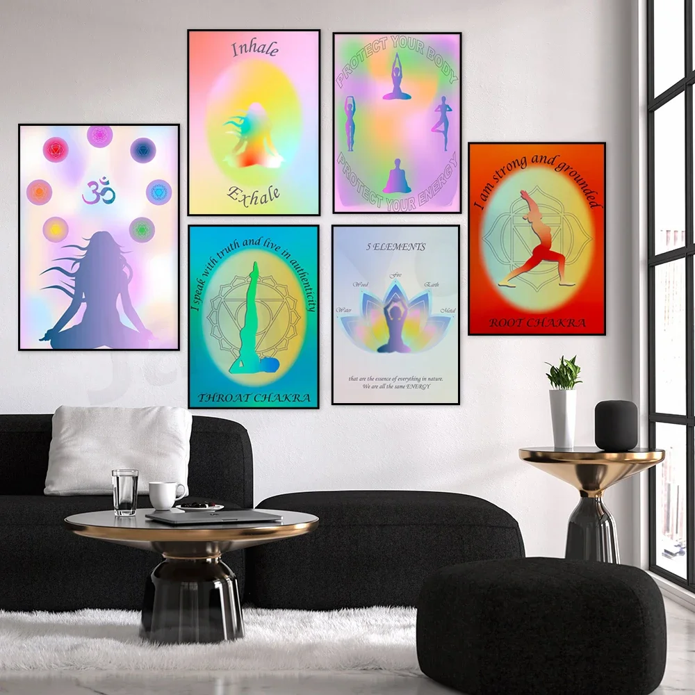 Meditation Chakras Symbol Gradient Zen Art, Ohm Grainy Gradient Aura Energy Affiche, Psychedelic Quantum Poster,Reiki Yoga Decor