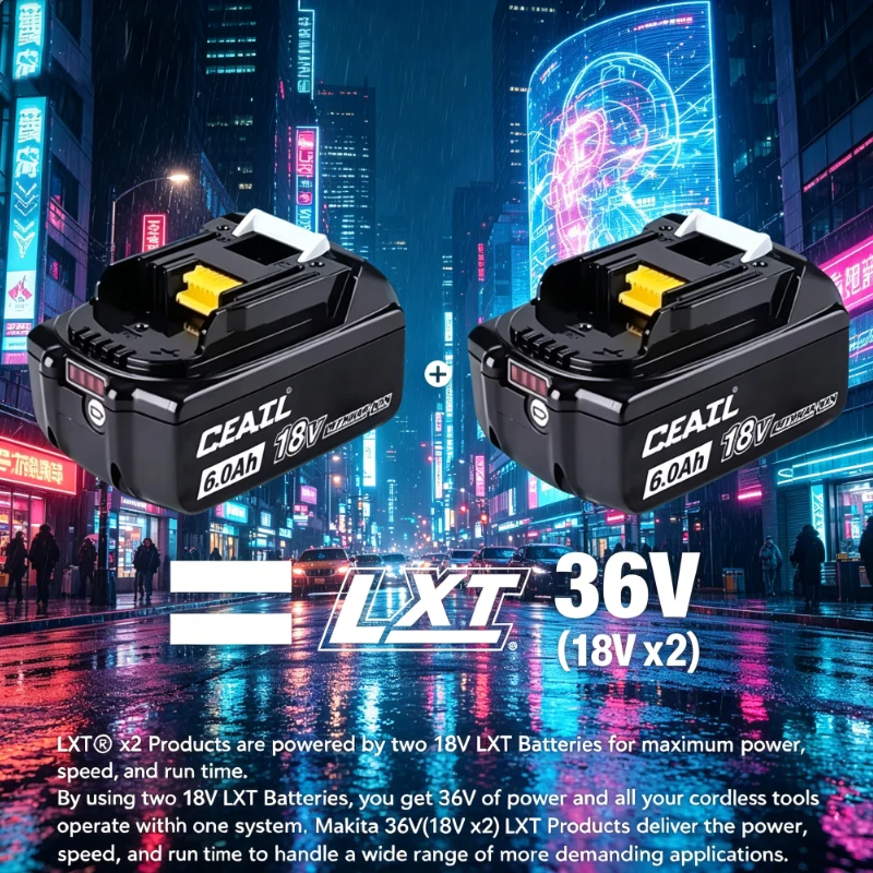 

18V 6.0Ah Battery with Charger Set, Compatible with Makita DDF487 DTW700 GBA404 DUC150Z DHR183Z Power Tools