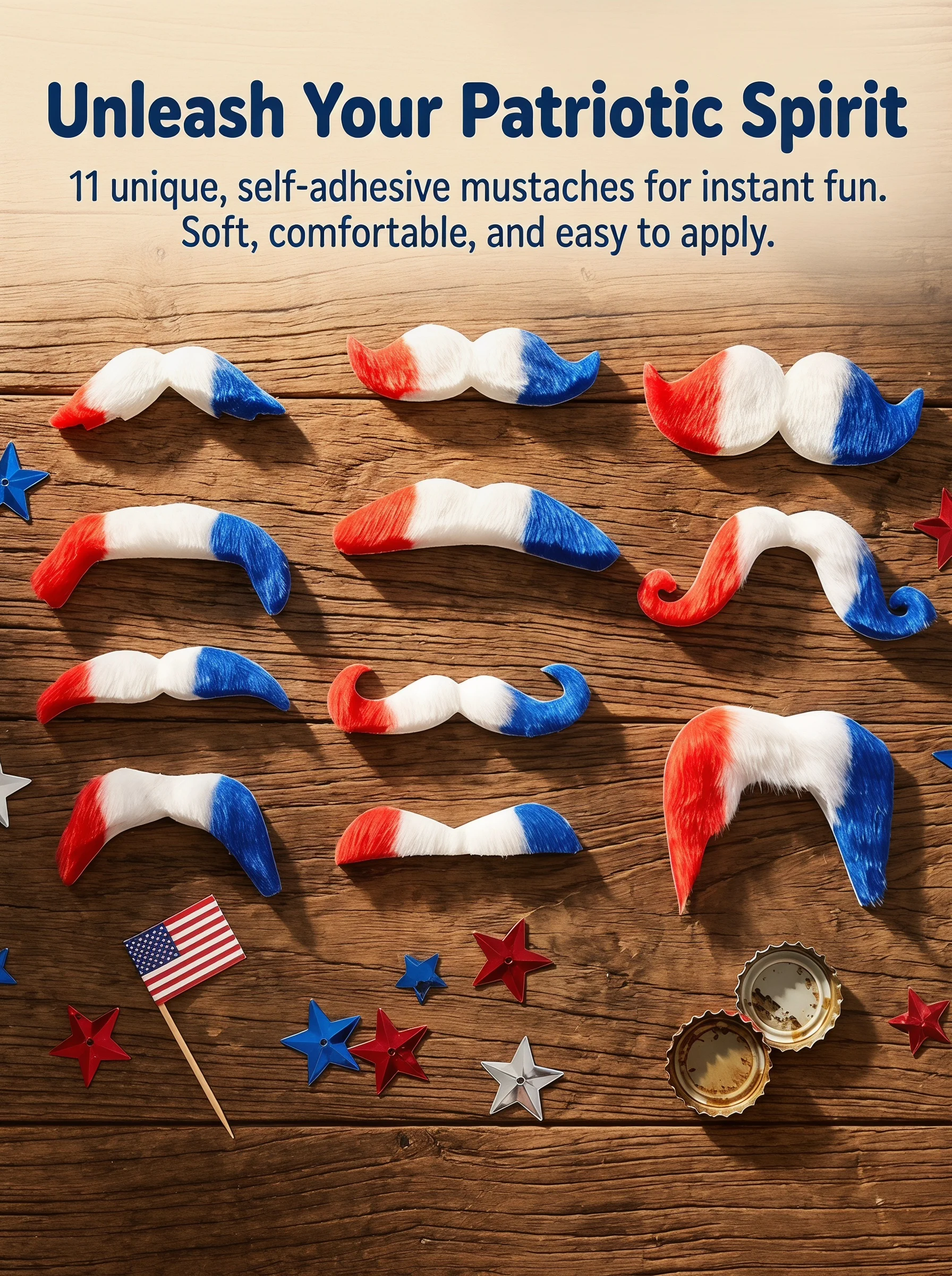 France Flag Fake Mustache Peel & Stick - Instant Tricolor Red White Blue Party Beard for Sports Fans, Bastille Day & Festival Co