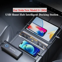 Hub USB adattatore per Console centrale Docking Station caricatore per cavo Splitter alimentato con lampada per atmosfera per Tesla Model 3 + Highland