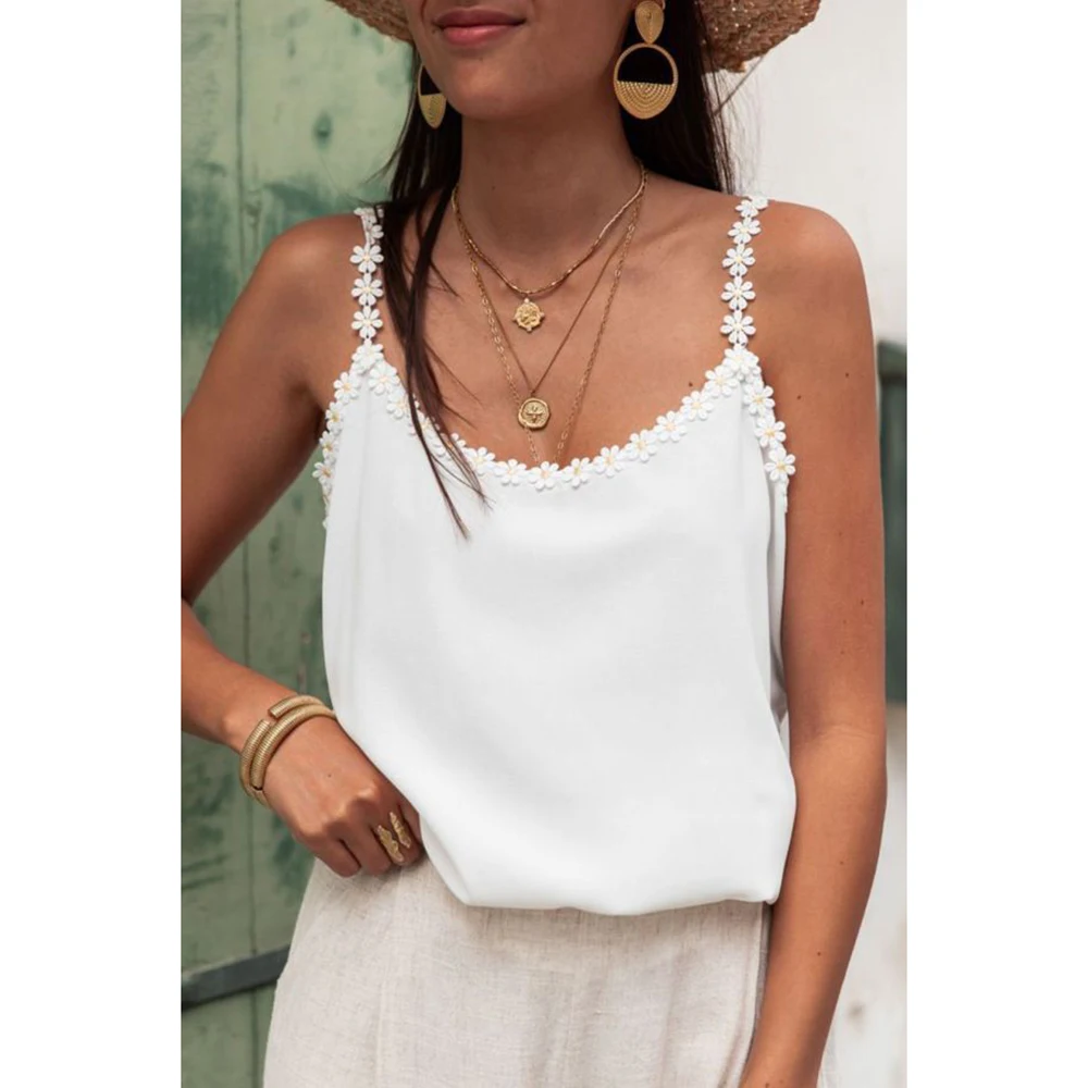 

Lace Sleeveless Sexy Plus Size Women Vest T-Shirts Solid V-Neck Summer 2025 New Loose Tops Casual Daliy Vacation Style T-Shirts