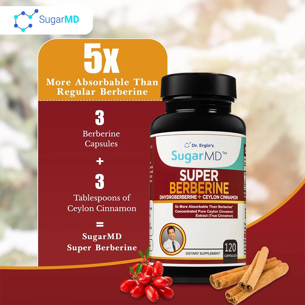 SugarMD 5X Super Berberine Supplement – 250mg GlucoVantage Dihydroberberine with 4000mg Ceylon Cinnamon for Weight Management