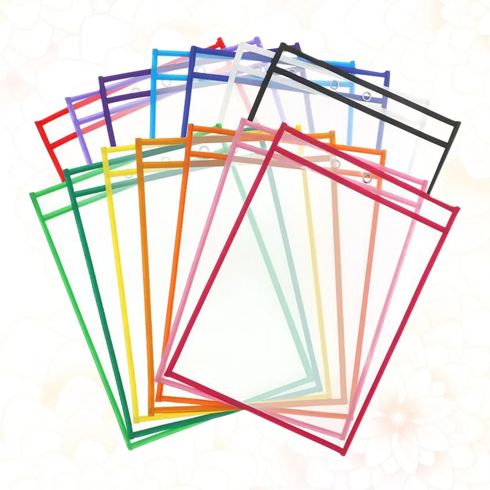 

10Pcs Sturdy Dry Erase File Pockets Easy Wipe Clean Transparent Document Holders for Work Dry Erase File Pockets