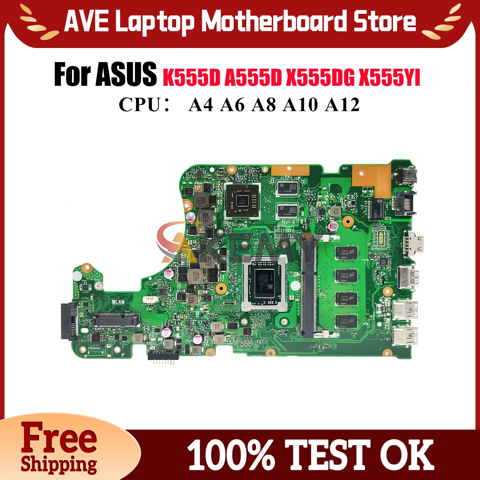 X555DG اللوحة الأم للكمبيوتر المحمول ASUS VivoBook X555DG X555D X555YI A555D K555D X555YA اللوحة الرئيسية للكمبيوتر المحمول مع وحدة المعالجة المركزية A4 A6 A8 A10 A12