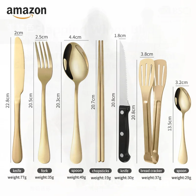 

Stainless Steel Outdoor Tableware Set for Camping Picnic - Knife Fork Spoon with Portable Storage Bag Mirror Polished 410 Steel