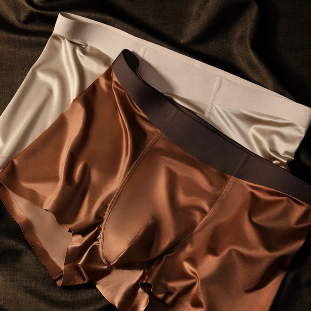 

Silky Comfortable Ice Silk Men Boxer Underwear Bulge Pouch Panties Lightweight Elastic Casual Daily Boxers Shorts