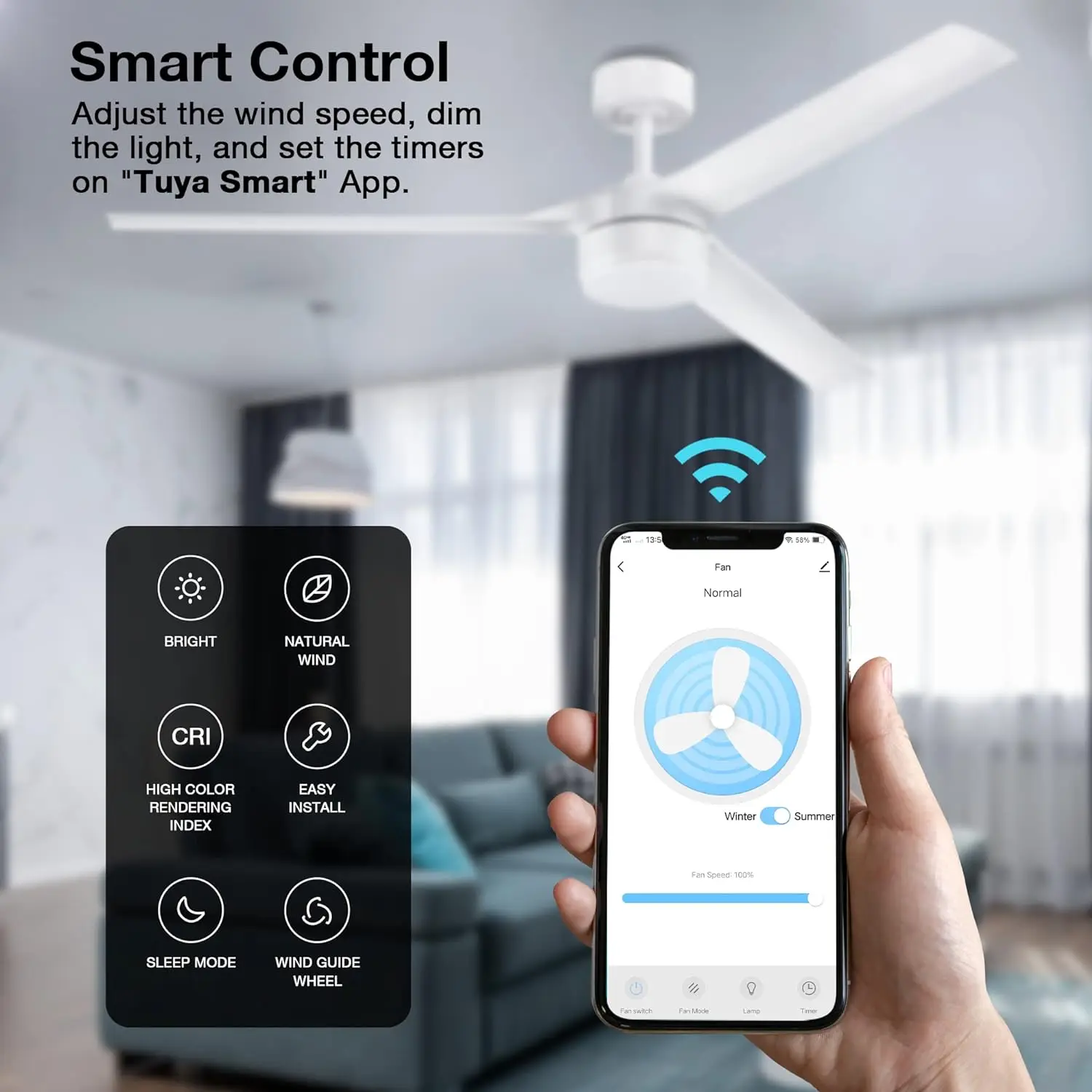 Casa moderna decorativa 52 Polegada ventilador de teto luz 6 velocidade vento ultra silencioso remoto durável metal elétrico disponível branco preto