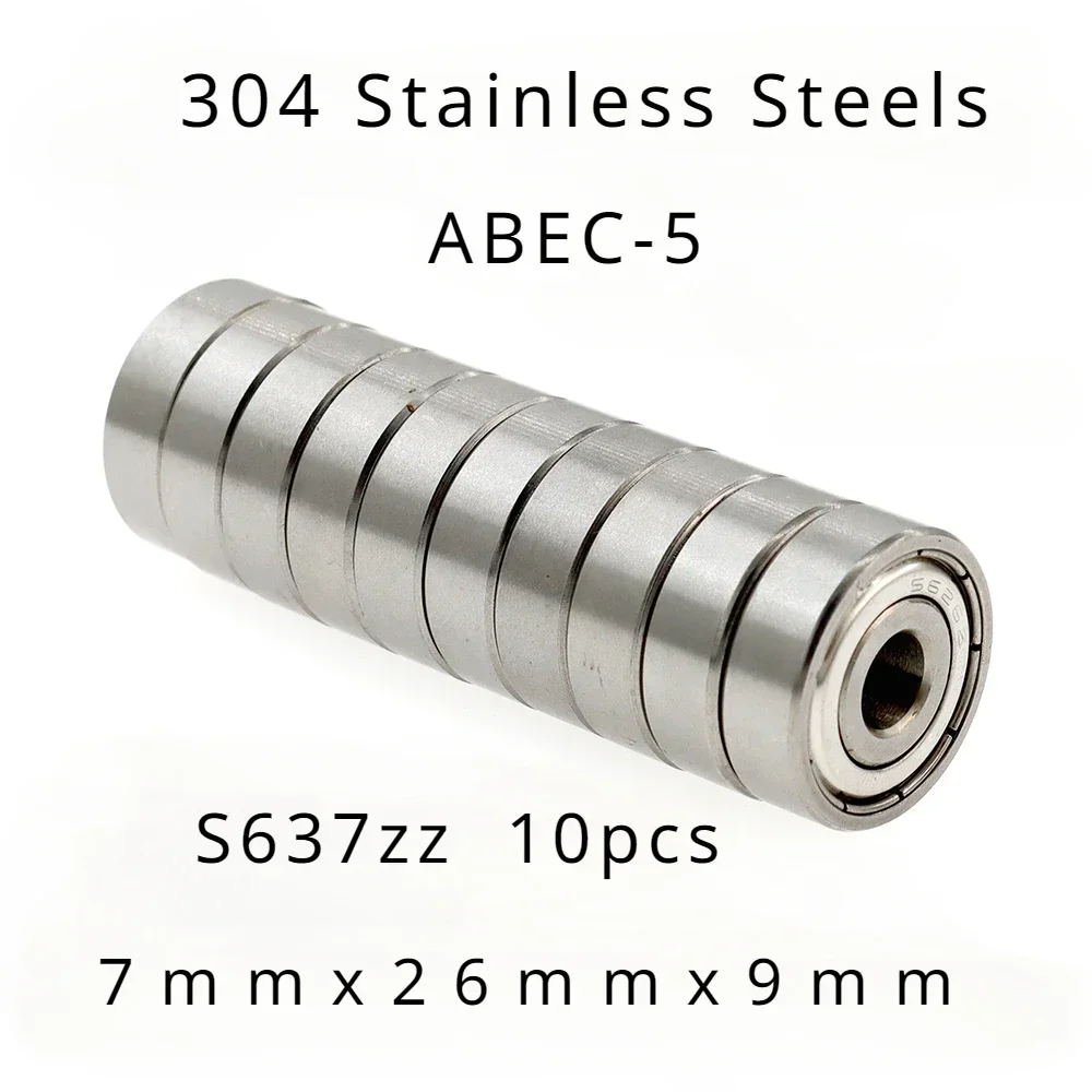 

Veekaft High Performance 304 Stainless Steels ABEC-5 Miniature Deep Groove Ball Bearings S637zz (7mmx26mmx9mm) of 10pcs