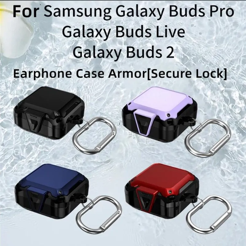 

New Security Lock Design Cover For Samsung Galaxy Buds Live/Pro/2 Headphone Cover Military Grade Hard Silicone Anti-Slip Case