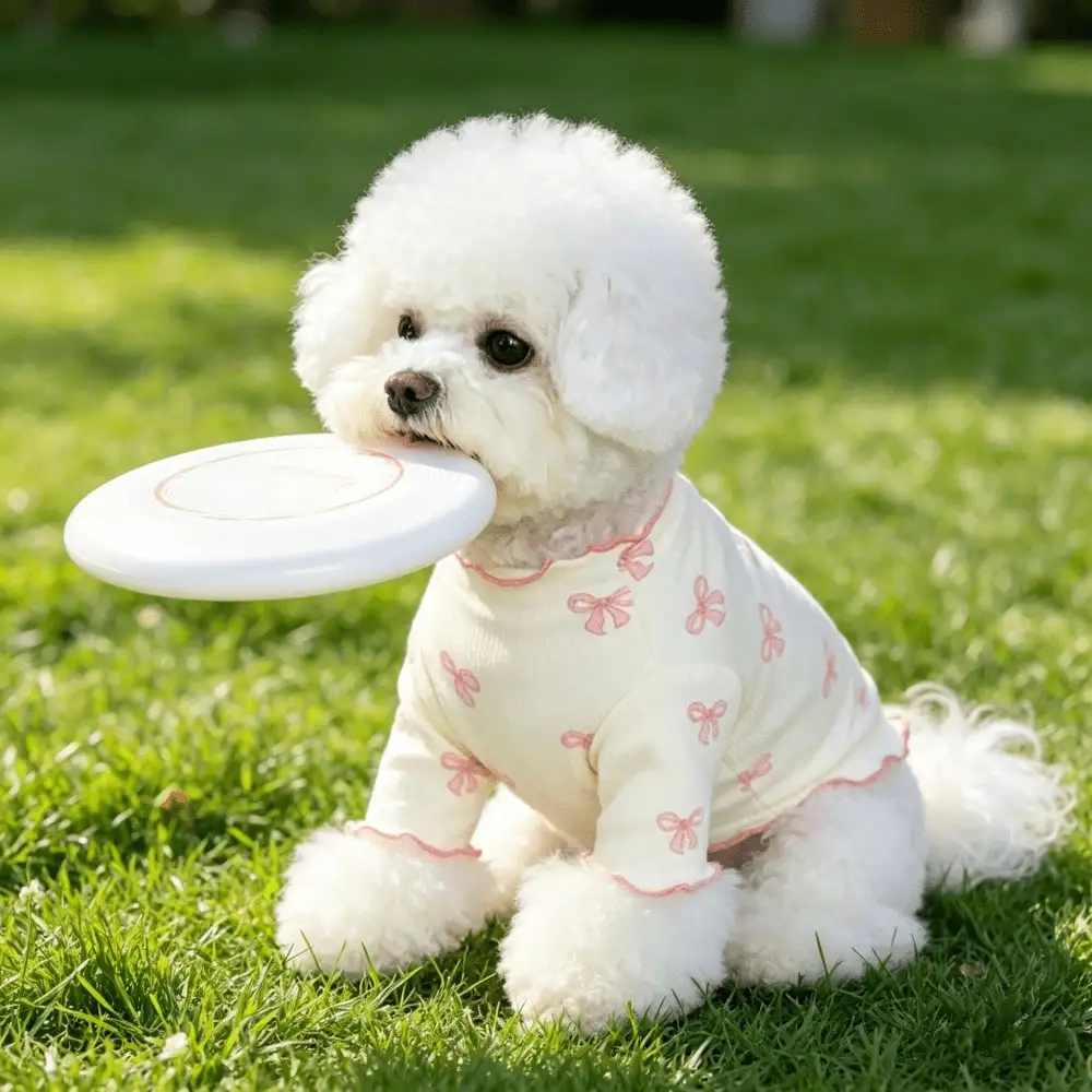 1pc Pet Dog/Cat Clothing, Allover Print With Pink Bow Tie, Breathable & Comfortable Knit Sweater