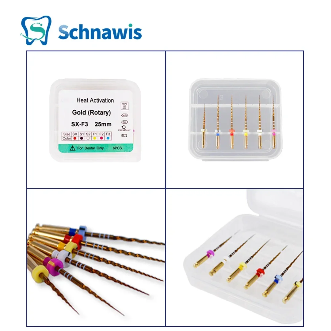 Dental Endo Rotary Files Gold Flexible Endodontic Root Canal File Heat Activation 6 pcs 25mm Niti Dentistry Set Nickel Titanium