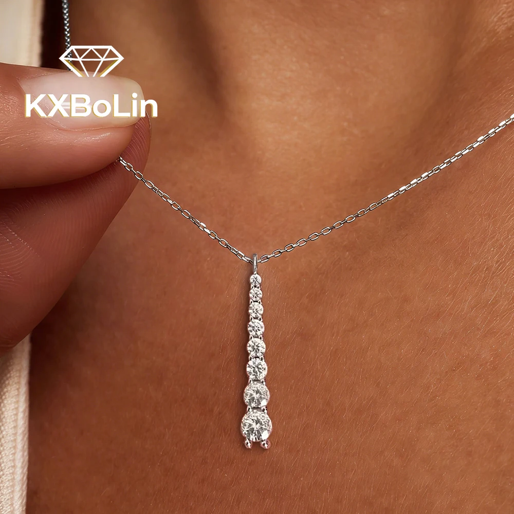 

8-Stone Size Graduated Moissanite Pendant Lariat Necklace For Women 925 Sterling Silver 1.6cttw Long Drop Diamond Necklace