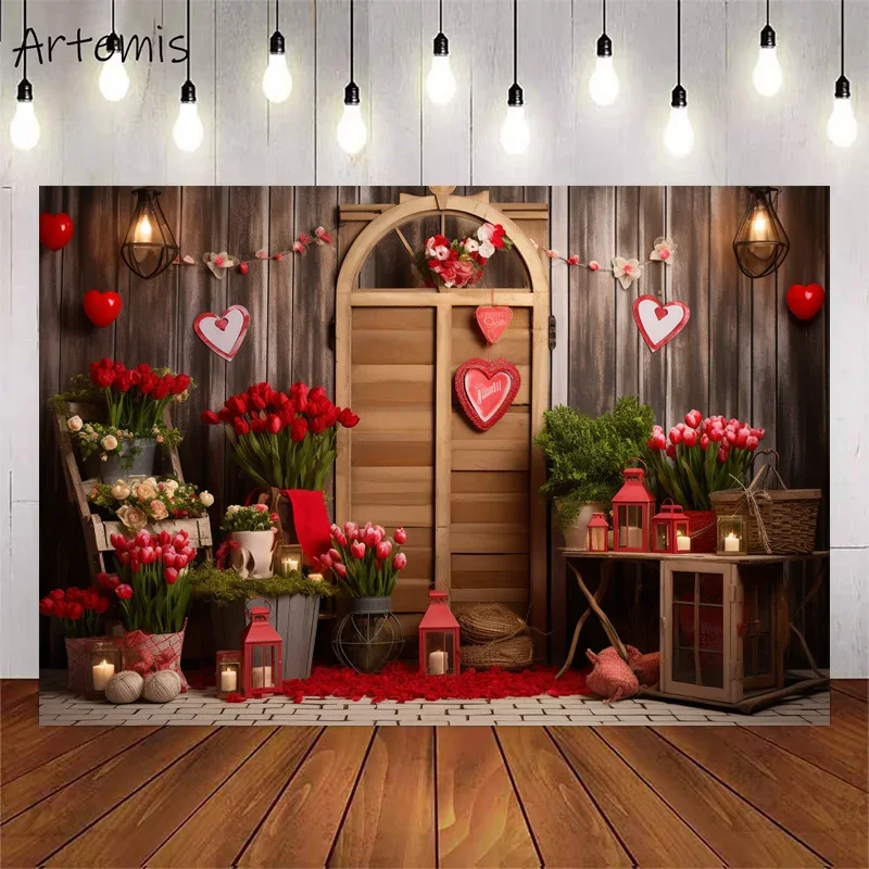 

Valentine's Day Background Romantic Love Rose Country Vintage Love Balloon Children's Birthday Portrait Backdrop Photo Studio