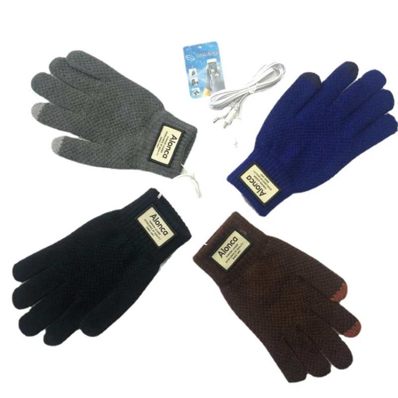 USB Warm Gloves Paws 5-hand Knitted Touch Screen Electric Heating Winterize Keep While Riding Outdoors Winter Men Heated Thermal