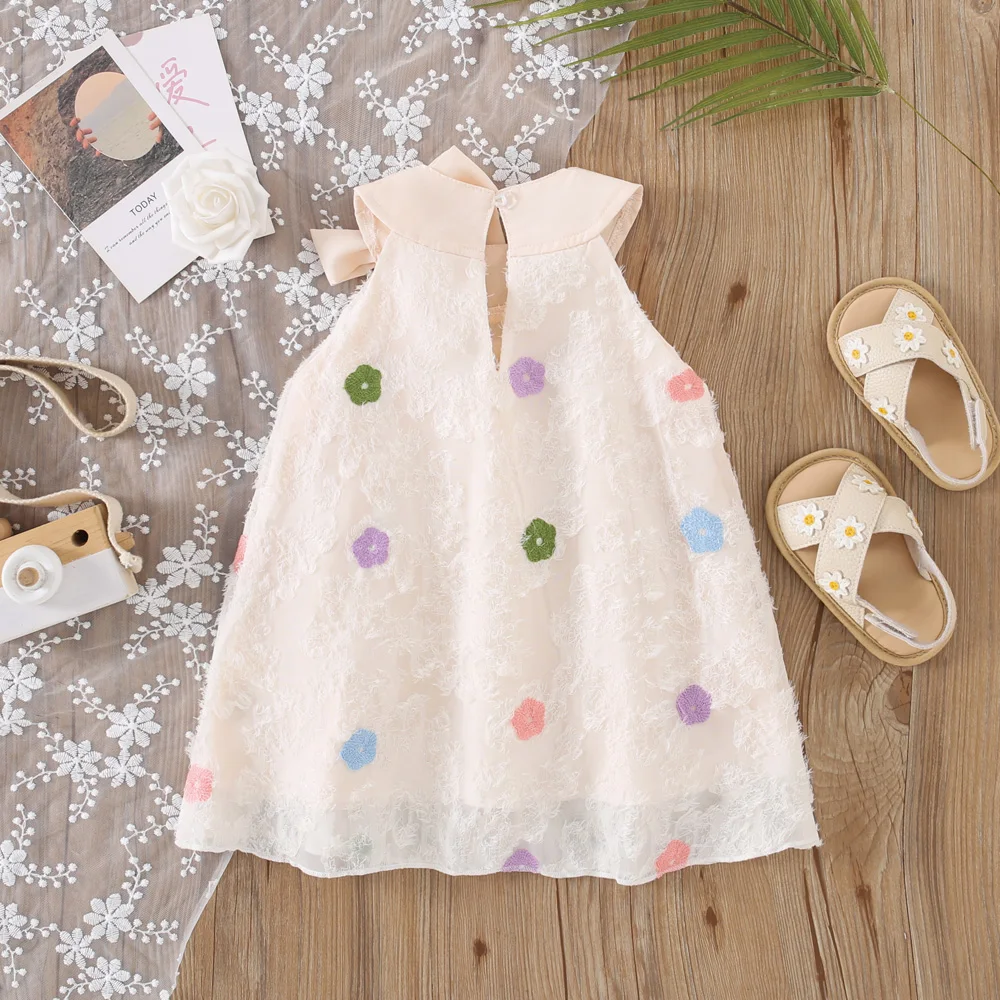 Baby Girl Dress Summer Colorful Flower Dress Bow Korean Sweet Beauty Baby Dress (0-3 Years Old)