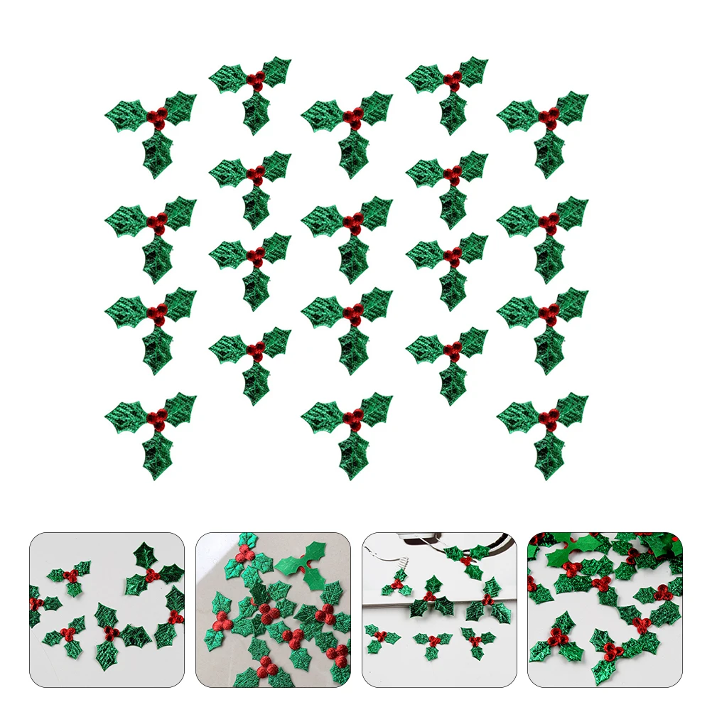 

200 Pcs Holly Leaf Gift Box Accessories Christmas Berries Decor Cloth Xmas DIY Crafts Making Accessory