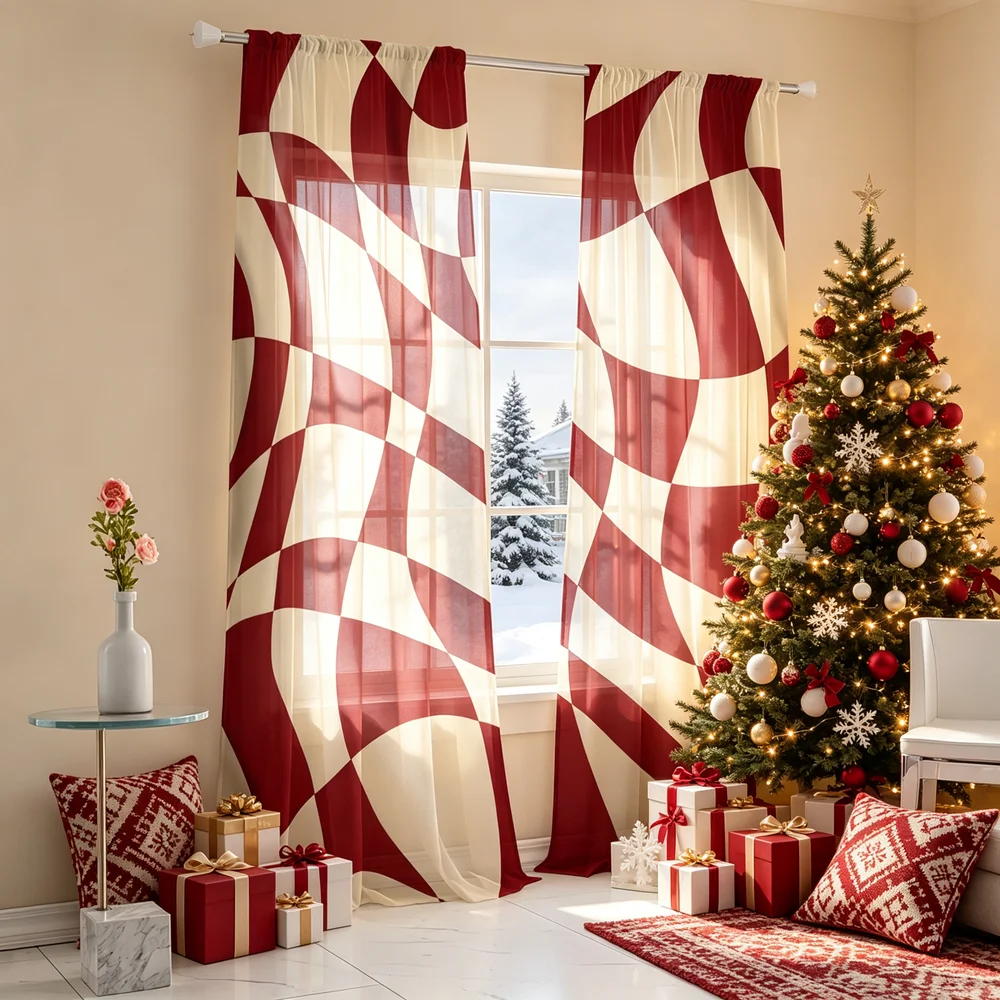 Curtain Rods - 2 adet Şeffaf Perde, Şarap Kırmızısı