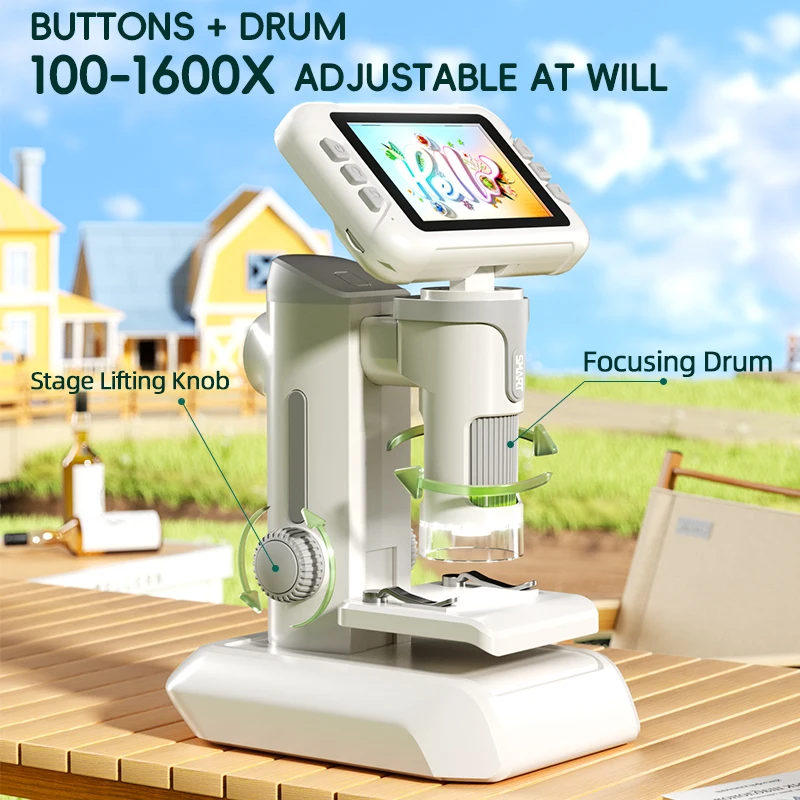 

Toy Microscope Kit 1600X Digital 4" Screen, Experiment Tools Set Science Experiment Biology Microscope Toy Educational Toys