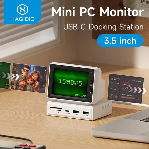 Imagen 1 del producto Hagibis-Mini pantalla IPS AIDA64 de 3,5 pulgadas, Monitor de datos para ordenador portátil, PC, MacBook, memoria RAM, HDD, con concentrador USB C