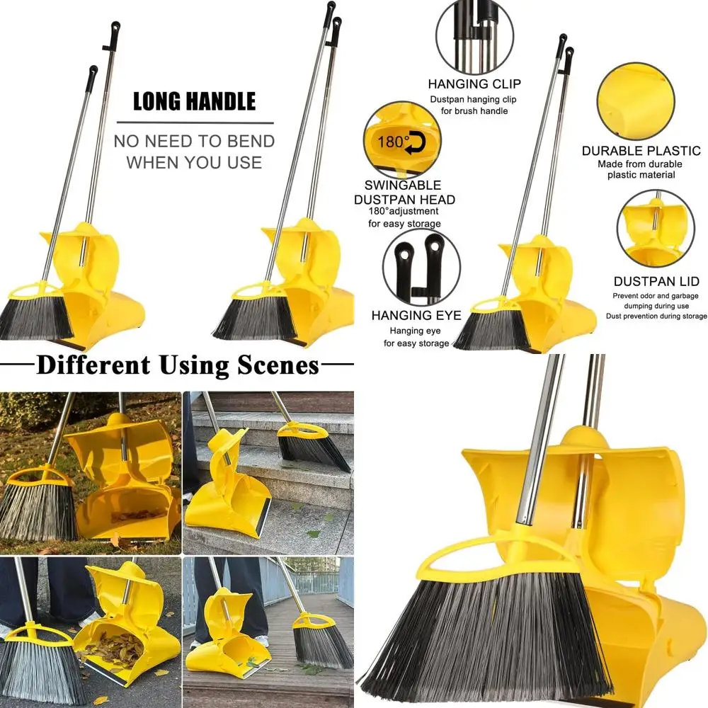 

Extra-Long 145cm Outdoor Broom & Dustpan with Stiff Bristles for Garage, Patio, and Garden Cleanup