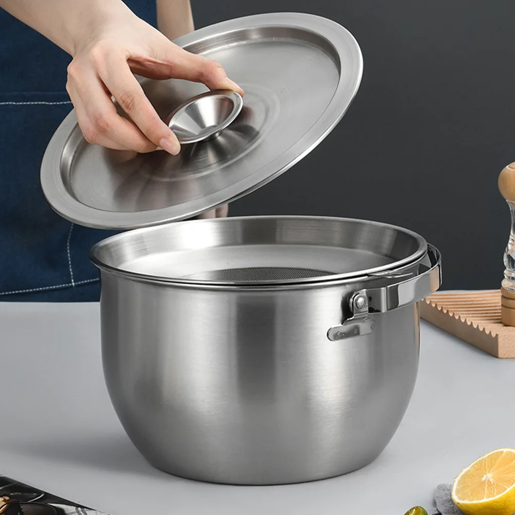 

Stainless Steel Oil Pot With Strainer Filter Grease Container For Kitchen Bacon Fat Storage Oil Jug Mesh Fine Dripping