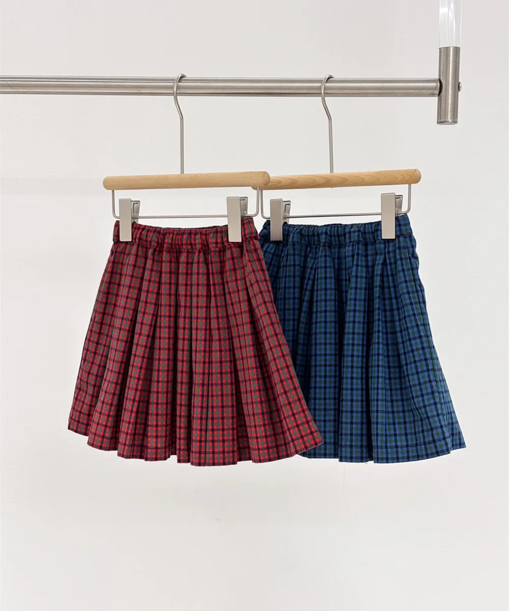 Spring Girls' Shorts Kids Girls Clothes College Style Blue and Red Checkered Sweet Girls' Short Skirt