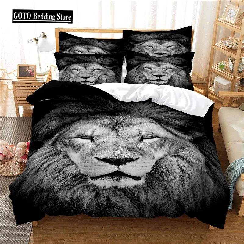 

3d Animal Lion Tiger Wolf Bedding Set Adults Child Double Black Duvet Cover Sets Bedroom Set Western Quilt Cover Pillowcases