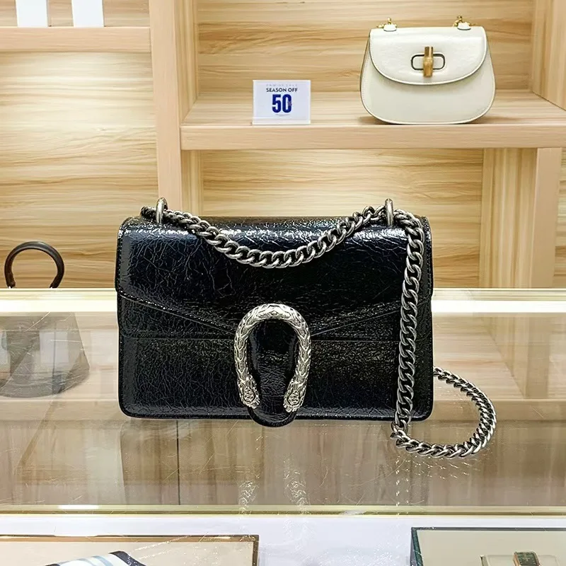 

2025 new bag European and American retro snakehead design niche women's bag crossbody shoulder bag cowhide chain