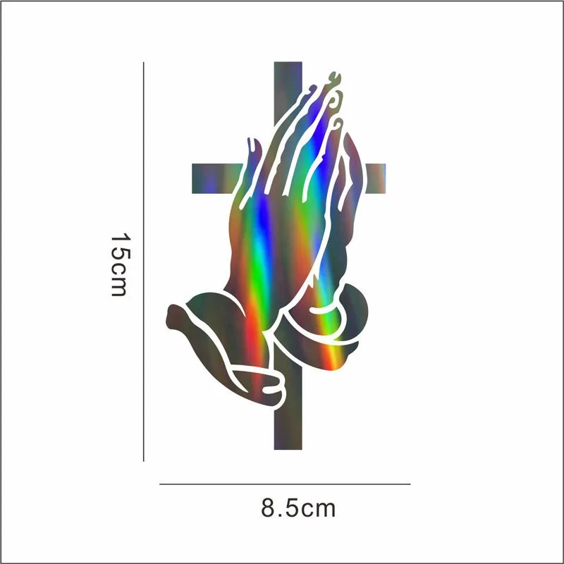Gradient Praying Hands Cross Sticker 2D Flat Vinyl Decal for Car Rear Window Motorcycle Helmet Waterproof Religious Decor
