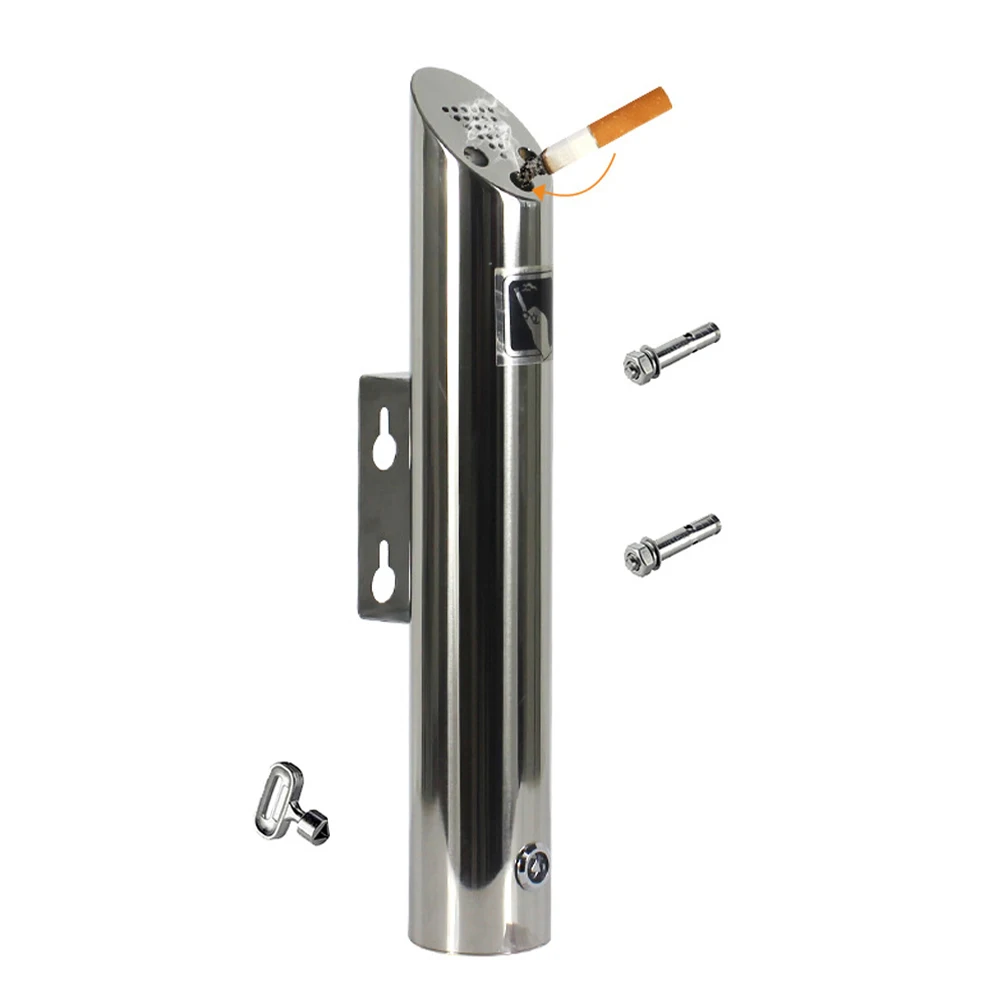 

Wall Mounted Cylinder Cigarette Ash Bin Stainless Steel Ash Cylinder Column Waterproof for Mall Hotel Elevator Entrance